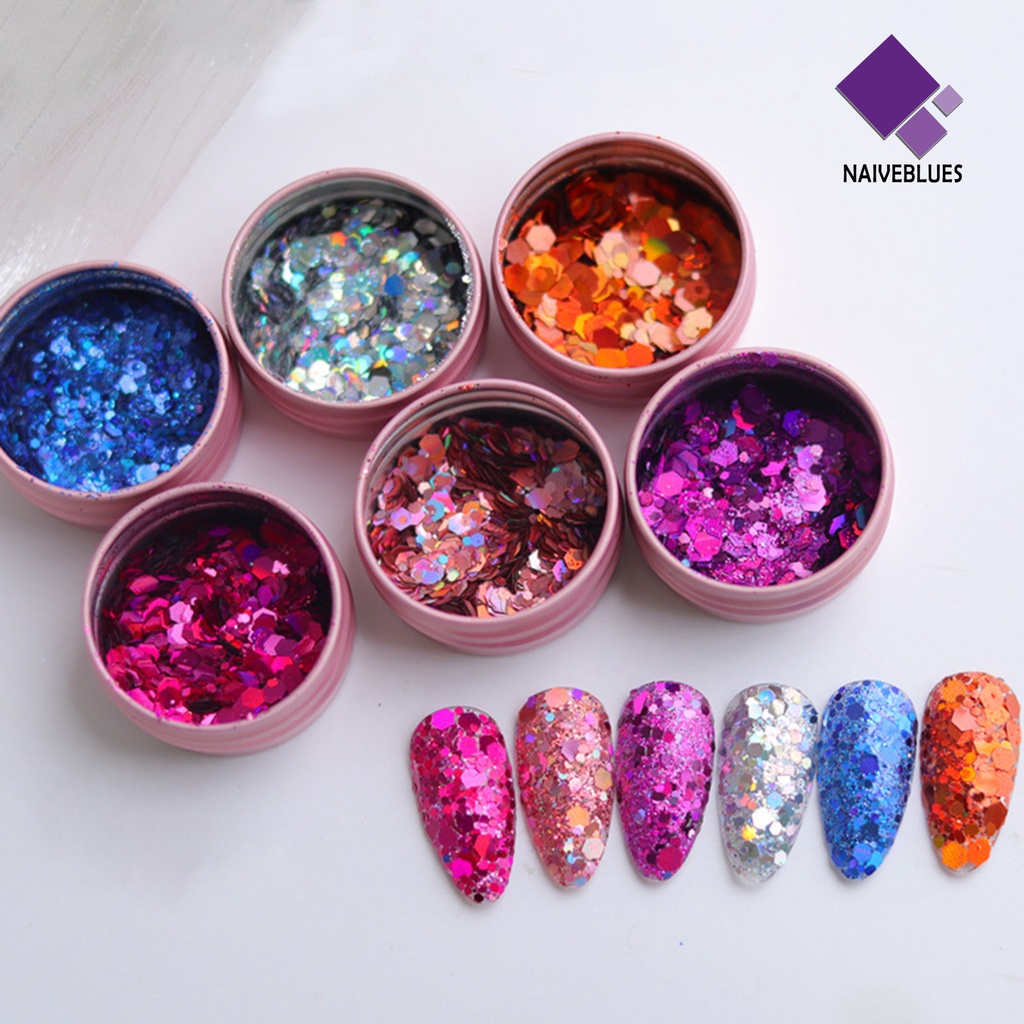 [naiveblues] Hiasan Nail Art Payet Hexagon Gaya Reflektif Ultra Tipis Sequin Glitter Untuk Manicure