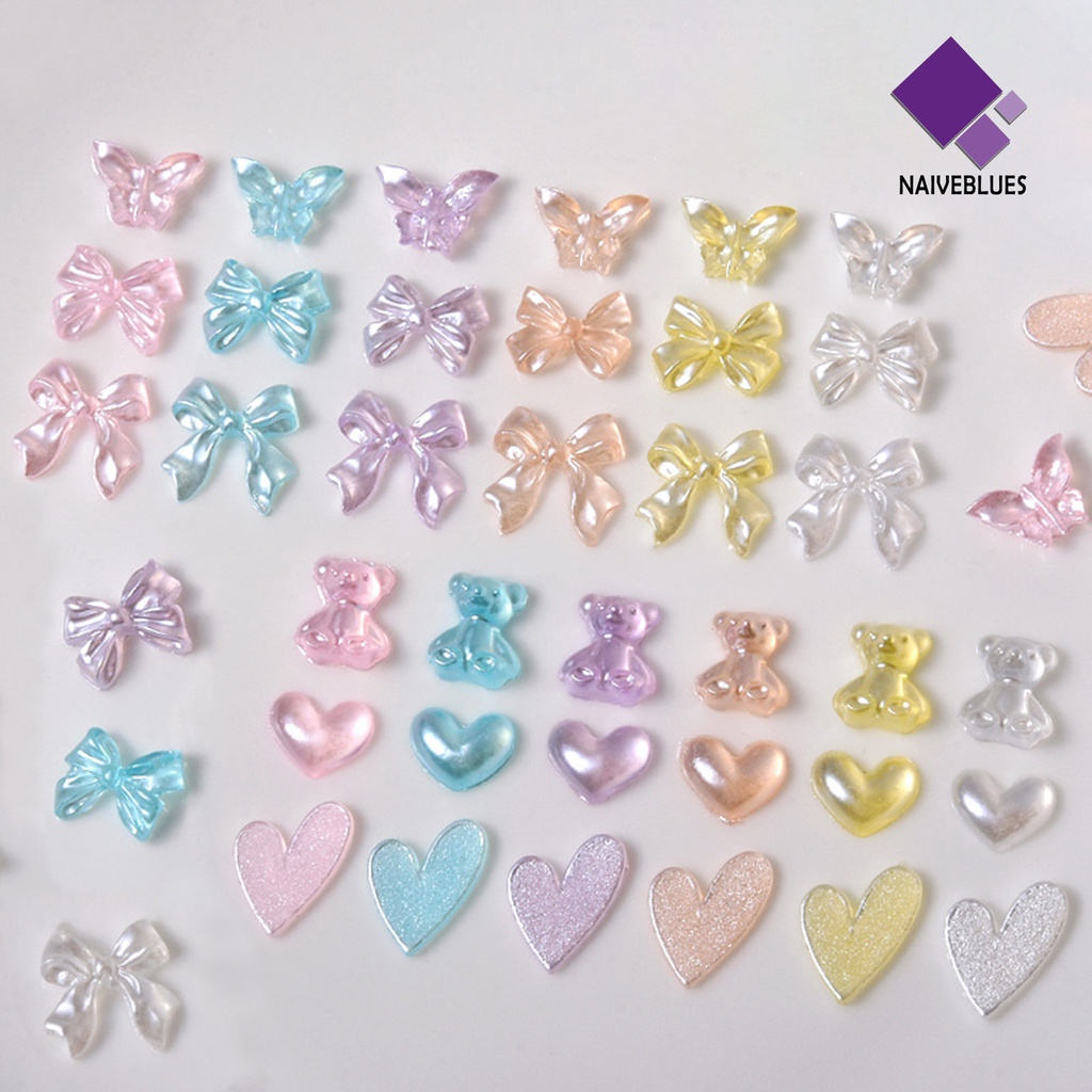 [naiveblues] 50pcs Ornamen Kuku Bentuk Kreatif Tidak Luntur Warna Hidup Efek Visual 3D Heart Bear