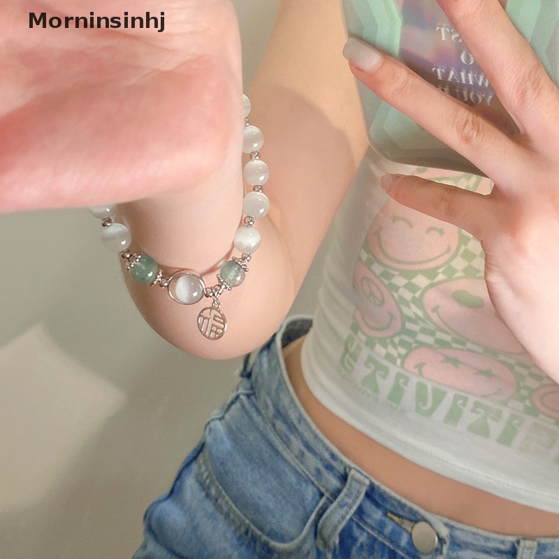 Mornin Ins Gaya Imitasi Opal Gelang Vintage Abu-Abu Moonston Gelang Karakter Cina Buatan Tangan Gelang Jimat Perhiasan Aksesoris Hadiah Ulang Tahun id