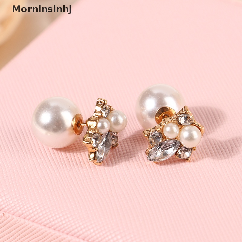 Mornin Double Sides Pearl Stud Earrings Trendy Fashion Dua Bola Kristal Ear Studs Earring Untuk Wanita Pesta Pernikahan Perhiasan Hadiah id