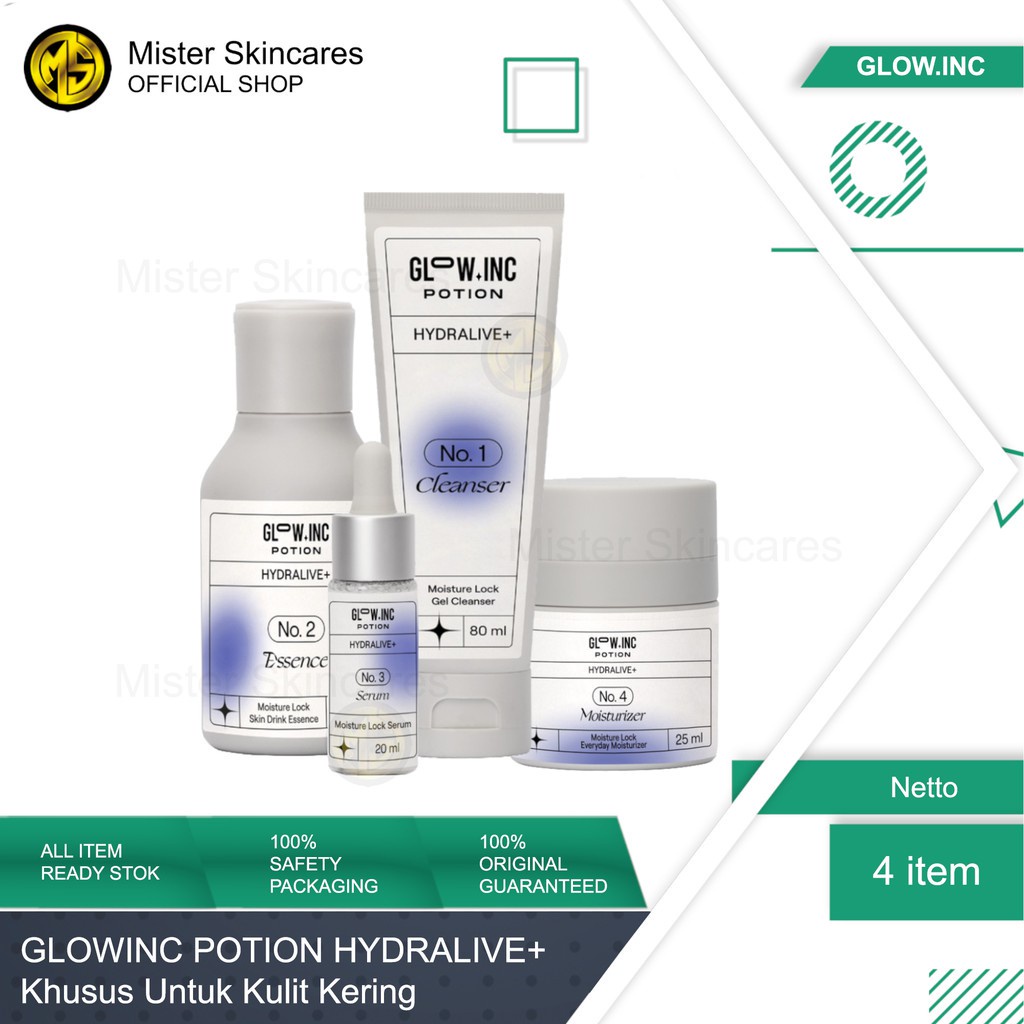 GLOWINC POTION HYDRALIVE+ Moisture Lock Cleanser Toner Serum Moisture - Kulit Kering