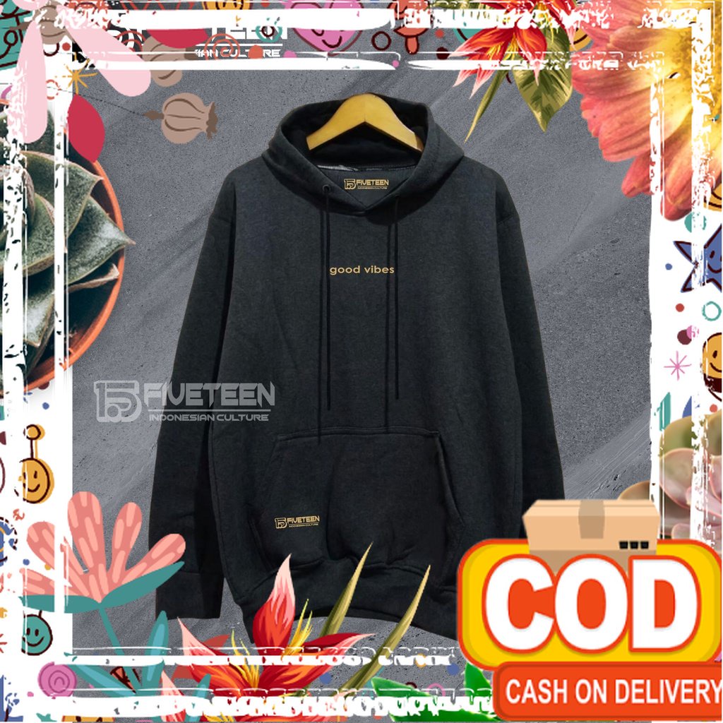 zipper hoodie pria original branded fifteen sablon good vibes hoodie warna abu tua hoodie zipper ove