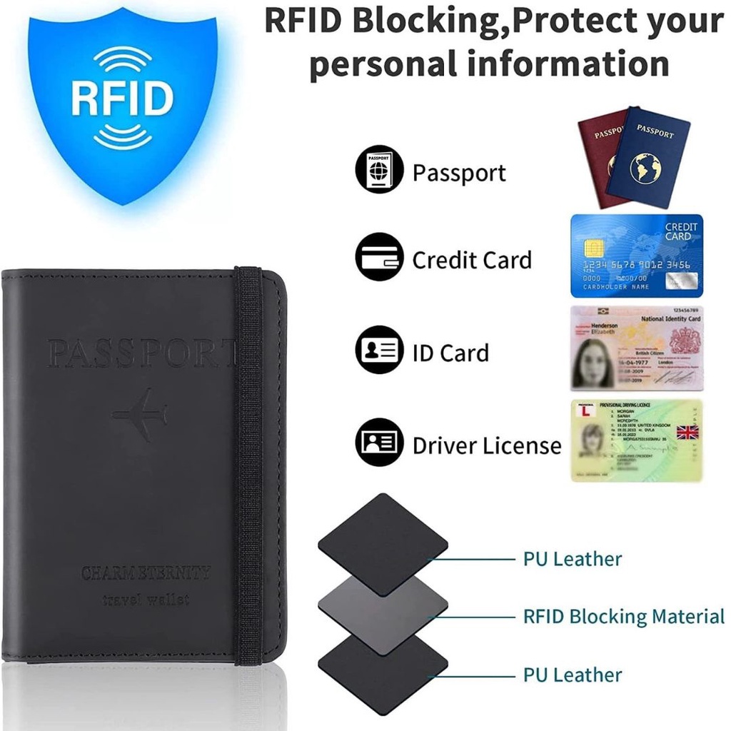 Andbana Dompet Paspor Cover Card Holder Travel Wallet RFID Blocking - YXY79 - Black