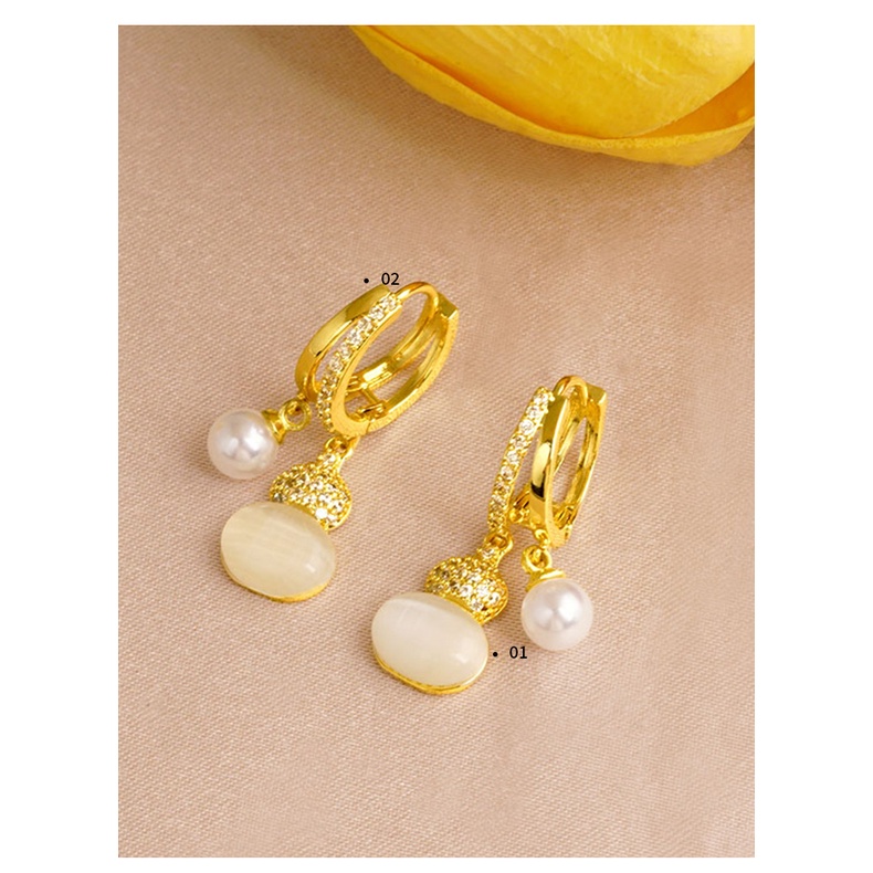 Goldkingdom Aksesoris Perhiasan Fashion Ready Stock Hulu Anting Mutiara Kecil Dengan Gesper Telinga Berlian Untuk Wanita