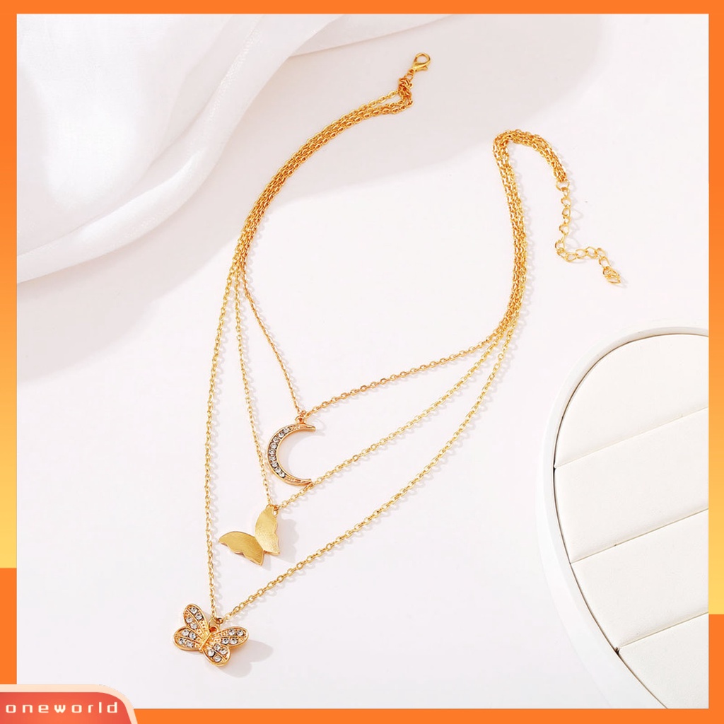 [EONE] Wanita Kalung Multi-layered Warna Solid Kokoh Stainless Colorfast Hias Anti Karat Bentuk Kupu-Kupu Adjustable Women Pendant Women Jewelry