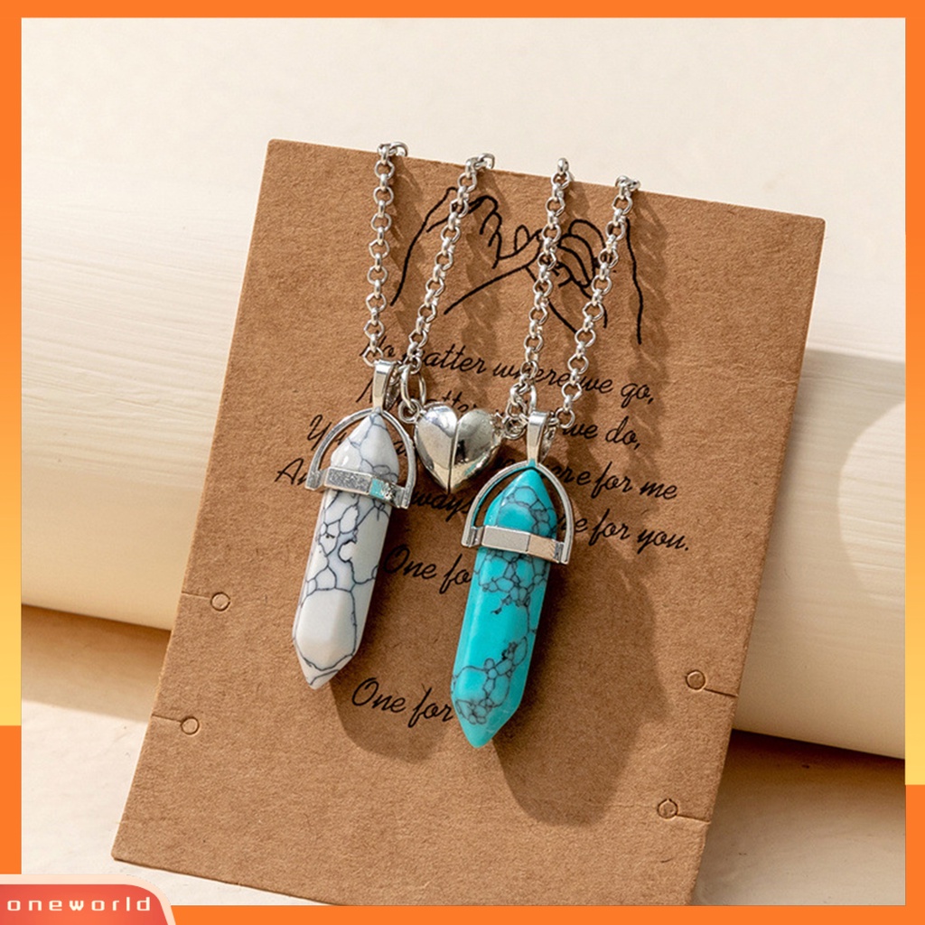 [EONE] 2 Pcs Adjustable Ekstensi Rantai Faux Kristal Pasangan Kalung ic Hati Hexagonal Batu Liontin Kalung Perhiasan Aksesoris