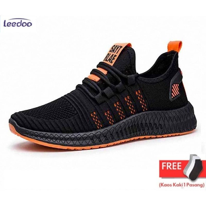 (COD) Leedoo Sepatu Pria Sneakers Running Spatu Casual Young Lifestyle MR112 - Hitam Oren, 43