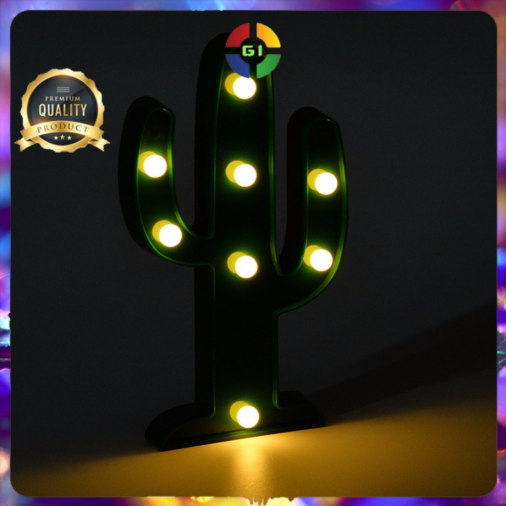 Lampu Meja Hias Marquee LED 3D Fancy Model Warm White Cactus Green