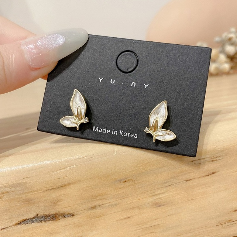 Korea S925 Peri Indah Anting Kupu-Kupu Putih Murni Ear Studs Untuk Gadis Manis