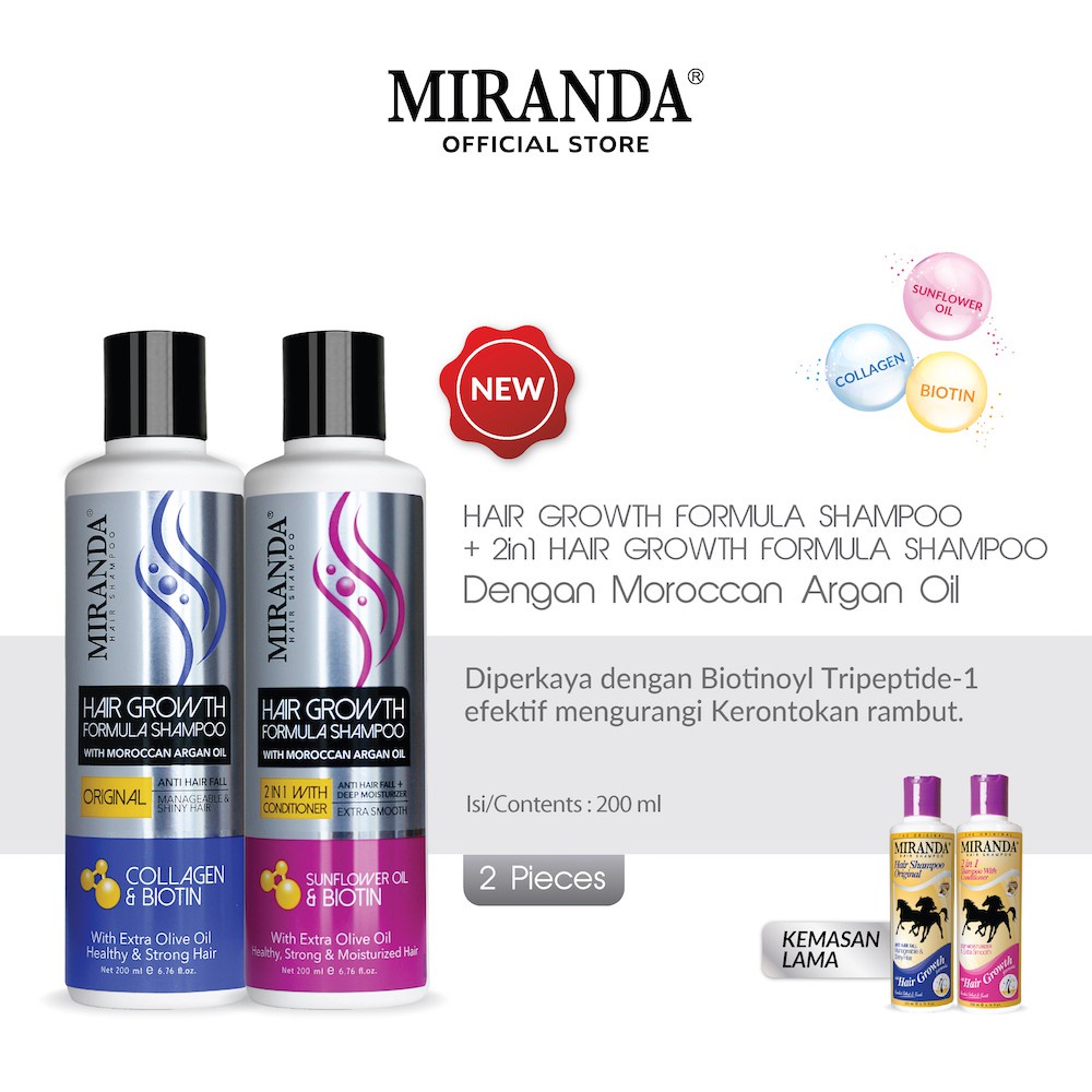 Miranda Hair Growth Biotin Shampoo 200ml (Original &amp; 2in1 with Conditioner)-Shampoo Kuda