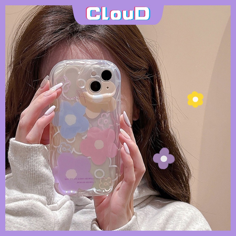 Casing Kelinci Lucu 3D Wavy Curved Edge Kompatibel Untuk iPhone 7Plus XR 11 14 13 12 Pro Max X7 6s 8 6 Plus XS Max SE 2020 Fresh Flowers Tulip Shockproof Soft Tpu Glossy Back Cover