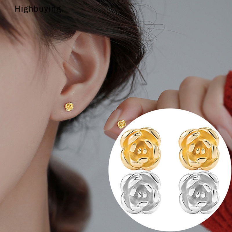 Hbid French Rose Women Earrings Berongga Keluar Sederhana Bunga Dan Hati Stud Earrings Perhiasan Tindik Glory