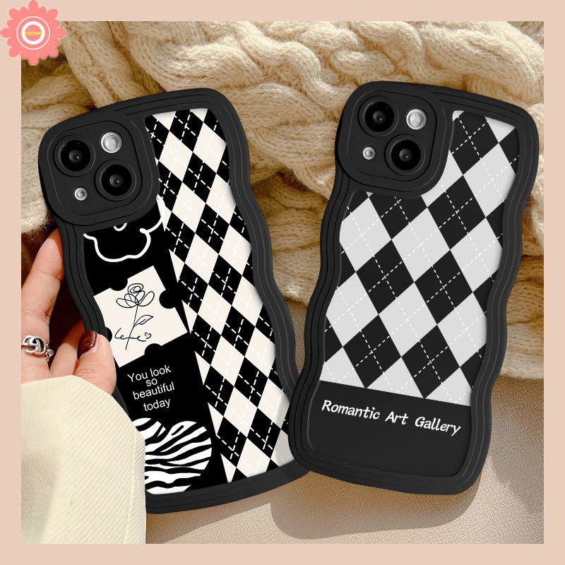 Case Untuk Realme C53 C55 C12 C33 C25Y C11 C25s C21Y C35 C25 C15 10 9i 7 5 6i 8 5s 8i 5i 9 Pro+7i C20A C3 C30 C20 C17 Romantic Art Gallery Checkerboard Bunga Lembut Bergelombang Penutup Tepi