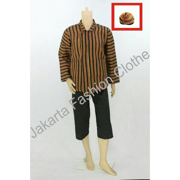 Lurik Setelan Paket Baju Surjan Lurik + Celana + Blangkon Pakaian Adat Jawa