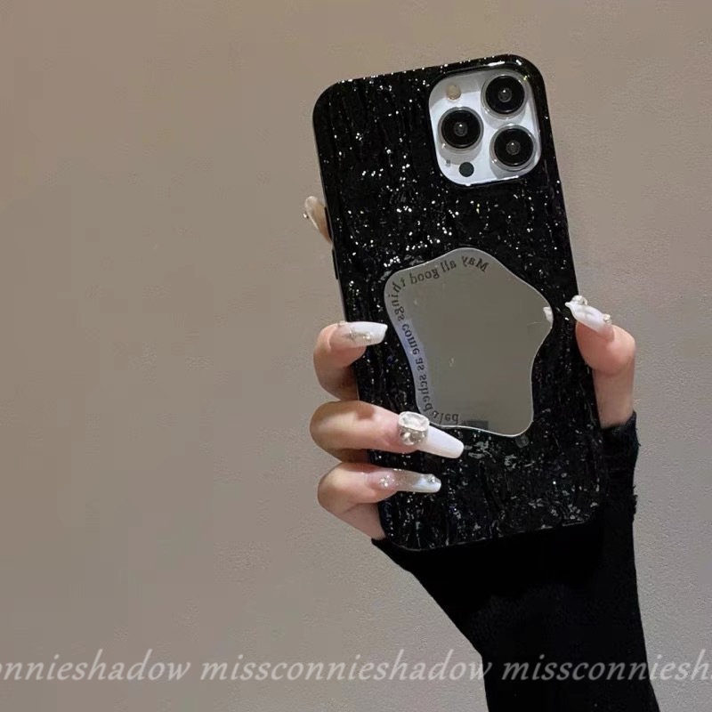 Case Cermin Make Up Kreatif Kompatibel Untuk IPhone 8Plus 11 13 14 12 Pro MAX XR 7Plus X XS Max7 6 6S 8Plus SE 2020 Mewah Electroplate Plating Kerut Lembut Ins Fashion Cover