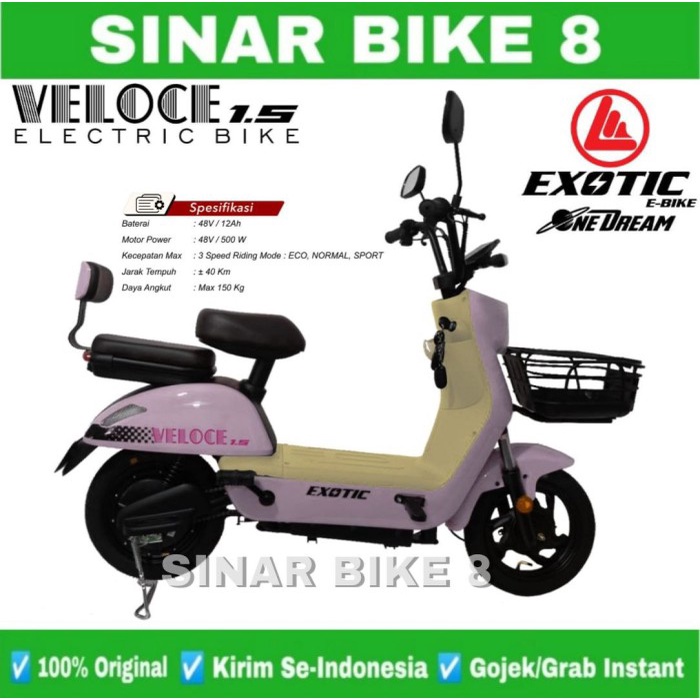 Sepeda Listrik Exotic VELOCE 1.5 &amp; VELOCE 1.6 500 Watt Electric E Bike 48V/12 Ah