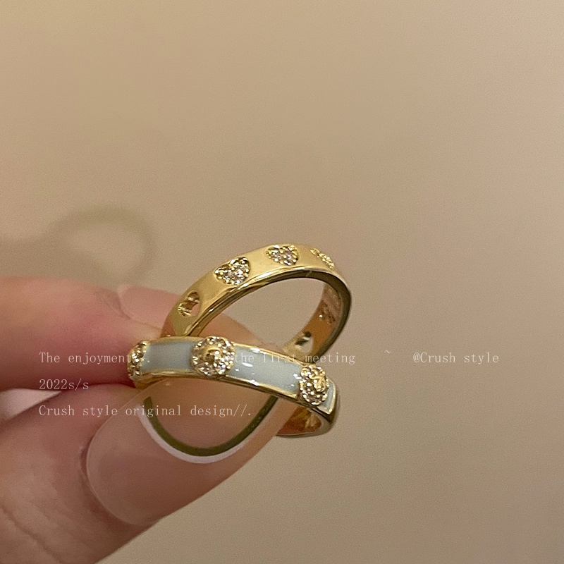 Cincin Terbuka Zirkon Drop Glaze Berbentuk Hati, Cincin Jari Telunjuk Temperamen Kecil Dan Lembut, Cincin Retro Dapat Disesuaikan