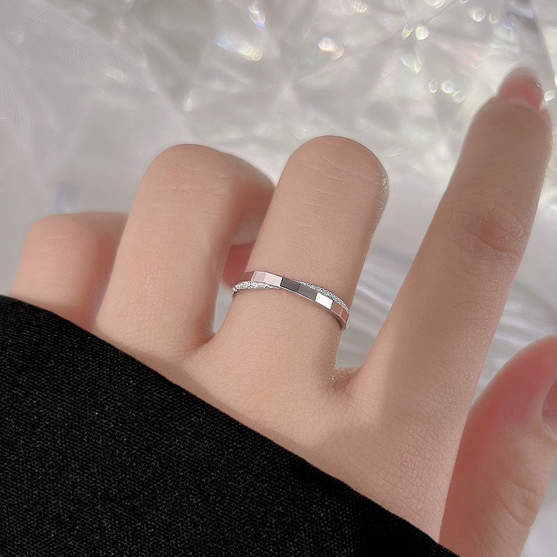 Papaozhu Elegan s925 Perak Mengkilap Geometris Cincin Untuk Wanita Gadis Sederhana Fashion Jari Cincin Pertunangan Makan Pesta Perhiasan Aksesoris