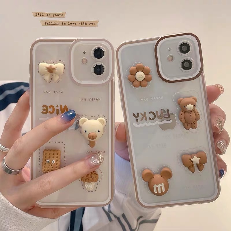 IPHONE Kartun 3D Lucu Cookie Bear Transparan Angel Eye Pelindung Lensa Kamera Phone Case Cover Untuk Iphone7 8 PLUS X XR XS 11 12 13 PRO MAX SE 2020