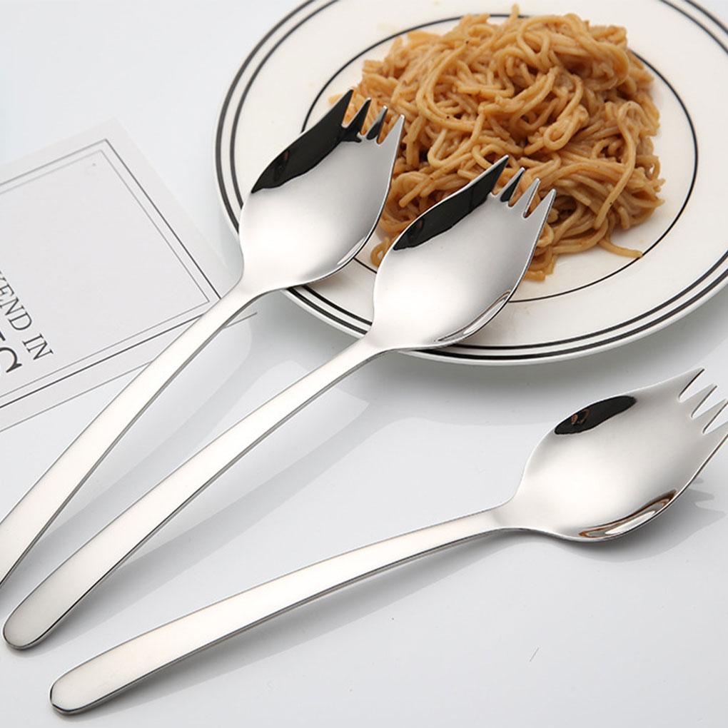 2in1 Sendok Garpu Stainless Steel Garpu Dessert Buah Portabel Multifungsi Untuk Piknik Keluarga Outdoor Hiking Travel