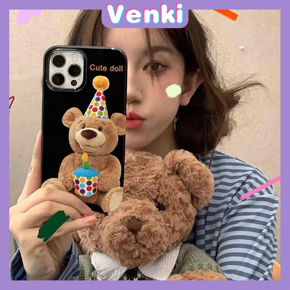 VENKI - For iPhone 11 iPhone Case Black Glossy TPU Soft Case Shockproof Protection Camera Cute Doll Bear Compatible with iPhone 14 13 Pro max 12 Pro Max xr xs max 7Plus 8Plus