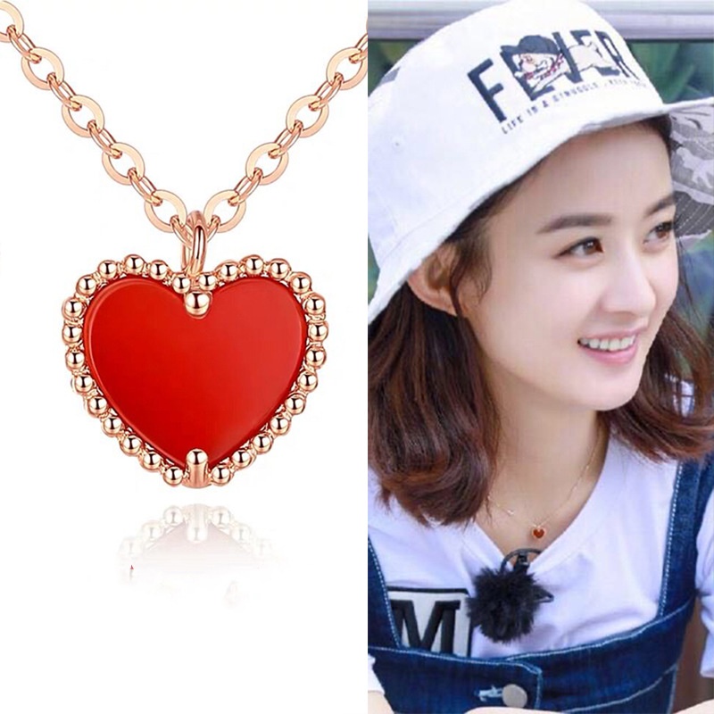 Goldkingdom Aksesoris Perhiasan Fashion Ready Stock Jepang Dan Korea Merah Hati Klavikula Kalung Liontin Perempuan
