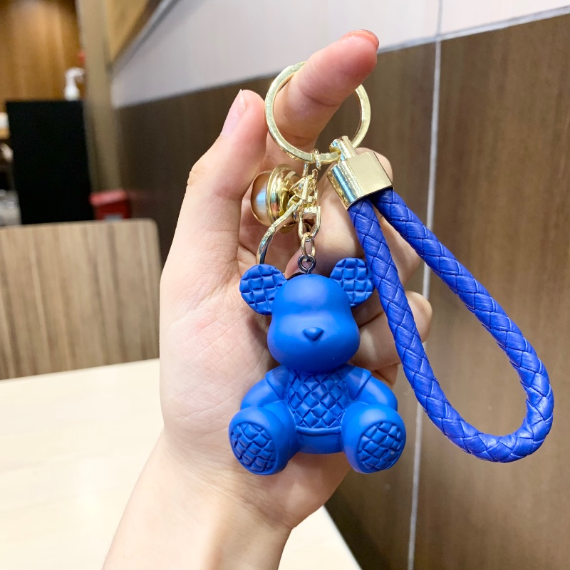 Pola Warna Solid Beruang Kreatif Resin Gradien Gantungan Kunci Keren Permen Warna Beruang Hewan Mobil Kulit Lanyard Gantungan Kunci Gadis Cowok Ransel Liontin Hadiah Desain Berlian