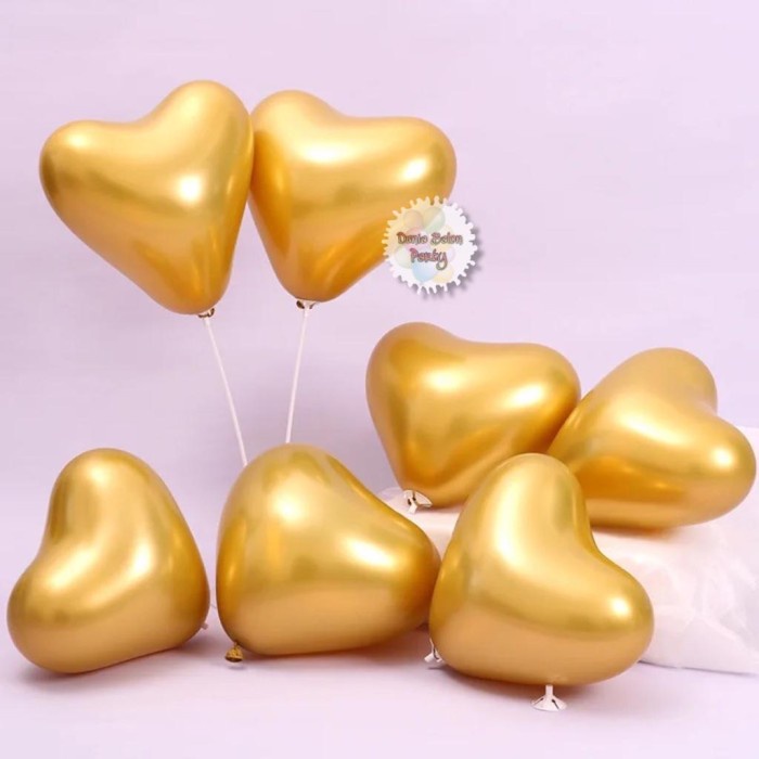 Balon Latex Metalik Chrome Love / Latex Chrome Bentuk Love 12inch