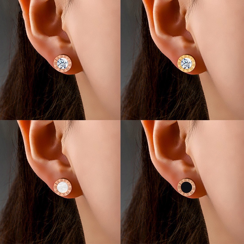 Fashion Baru Stainless Steel Acrylic Crystal Stud Earrings Untuk Pria,Vintage Angka Romawi Anting Perhiasan Hadiah Ulang Tahun