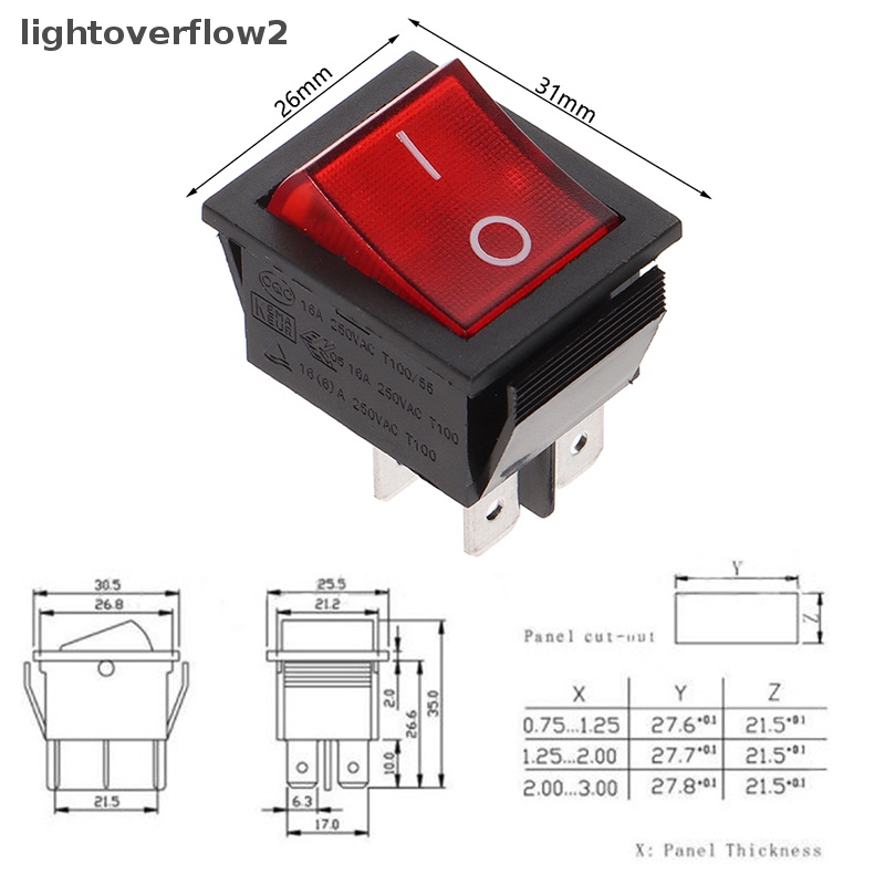 [lightoverflow2] Rk1-01 16A 250V ON-OFF Rocker Switch 4Pin 6Pin KCD4-201n Saklar Kapal [ID]