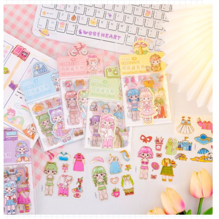 

[LOGU] Stiker PET Transparan fashion changing, Stiker ganti baju PET