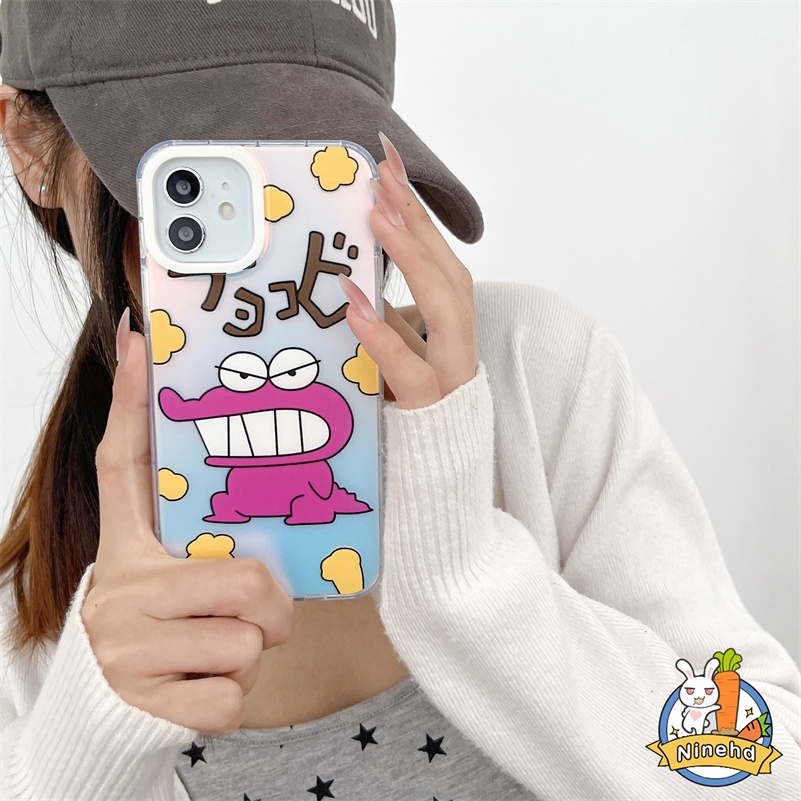 IPHONE Casing Kompatibel Untuk Iphone14 13 12 11 Pro Max X Xr Xs Max8 7 Plus SE 2020 Kartun Lucu Motif Buaya Mawar Merah Casing Ponsel Laser Bening Matte Tombol Keras Shockproof Case Cover