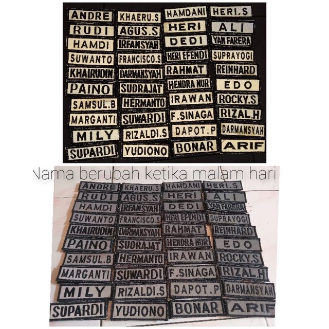 Bordir BORDIR NAMA,NAMA MENYALA,NAMA+PEREKAT.bisa pesan satuan