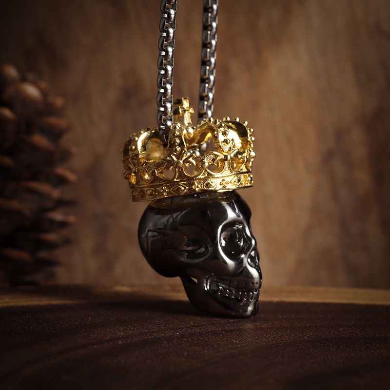 Kalung Liontin Tengkorak Mahkota Hip Hop Vintage Untuk Pria Trendi Gothic Lovers Necklace Hadiah