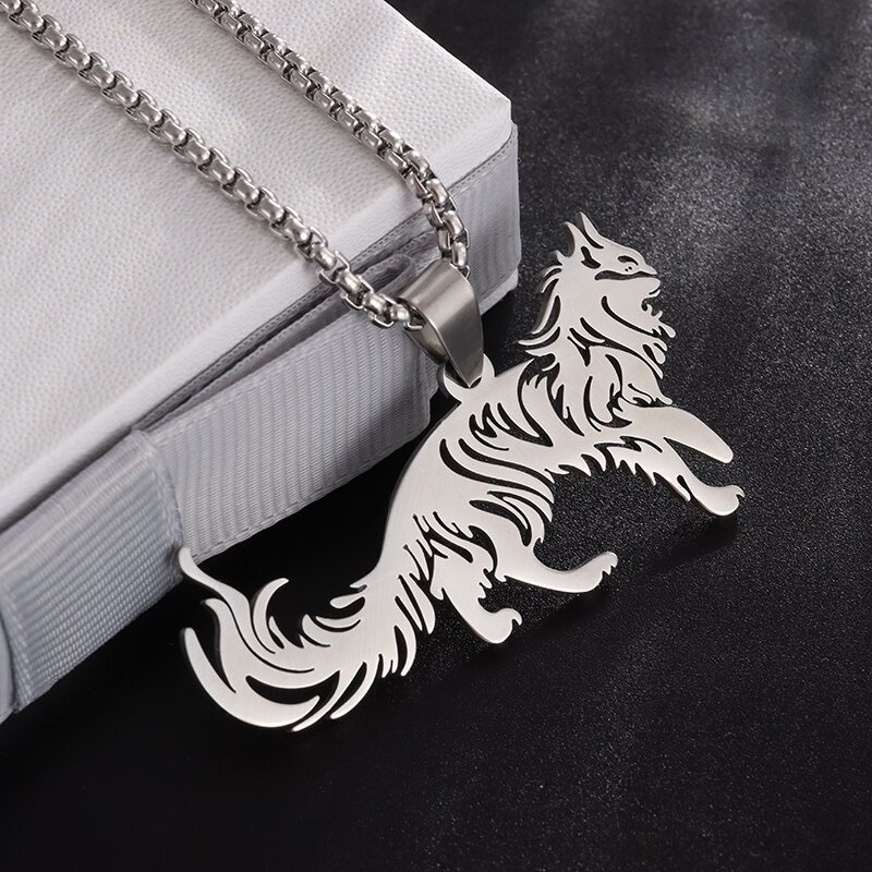 Lucu Mendominasi Fashion Desain Hewan Stainless Steel Serigala Kub Liontin Kalung Untuk Pria Wanita Perhiasan Mewah