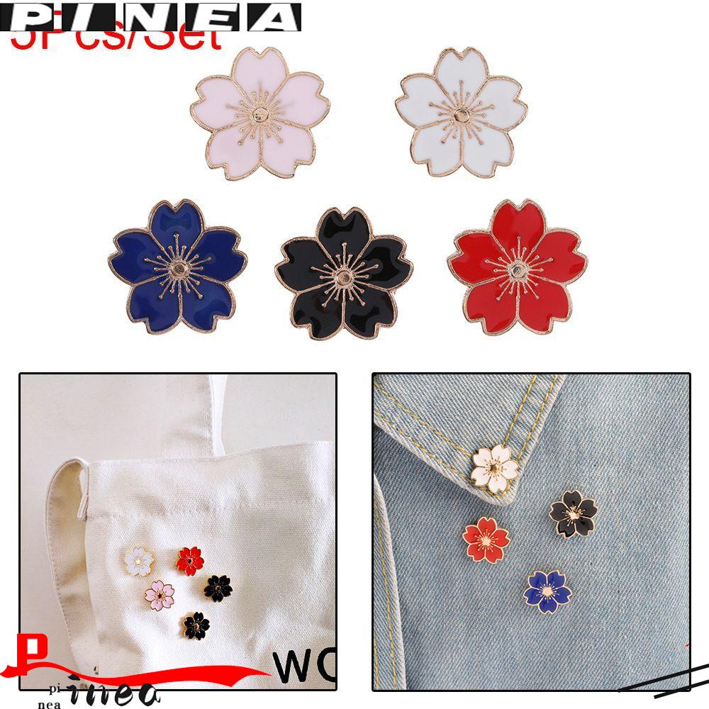 5pcs Alloy Enamel Brooches Sakura Flower Pins Button 20x20x2mm