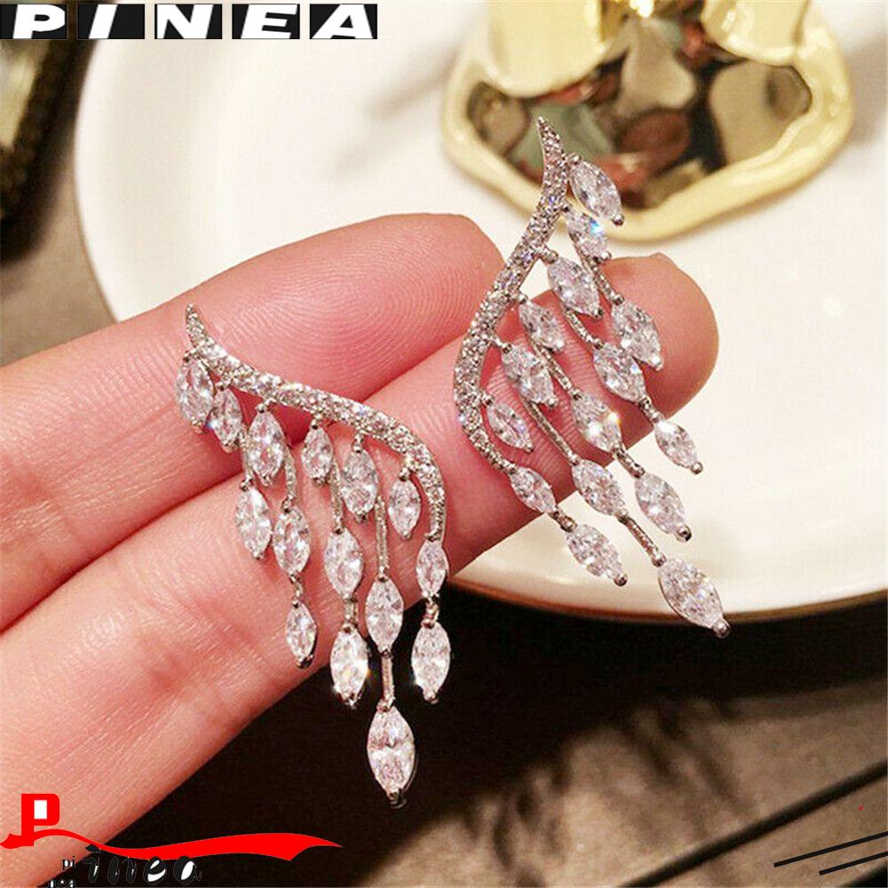 Nanas Sayap Malaikat Anting Wanita Fashion Elegan Stud Earrings Menjuntai Zirkon Telinga Klip