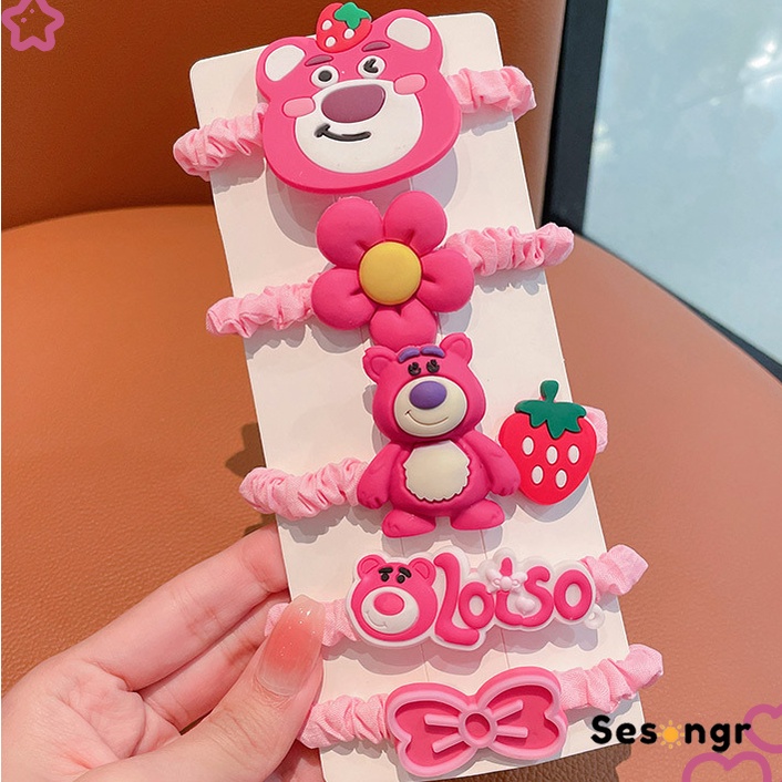 5pcs/1 set Pita rambut beruang stroberi lucu Tali rambut kuncir kuda Aksesoris rambut elastisitas tinggi - SG