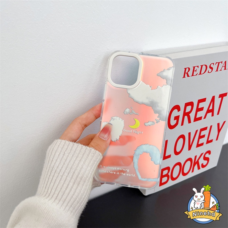 Casing Kompatibel untuk iPhone 14 13 12 11 Pro Max X Xr Xs Max 8 7 Plus SE Ins Aurora Cloud Glossy Phone Case Berkualitas Tinggi Transparan Laser Pelindung Kreatif Silikon Hard Case