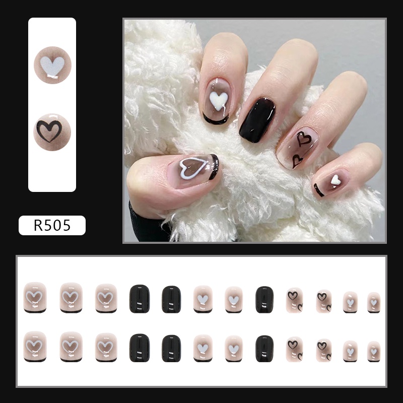 R505 24pcs Kuku Palsu Artificial Matte French Nail