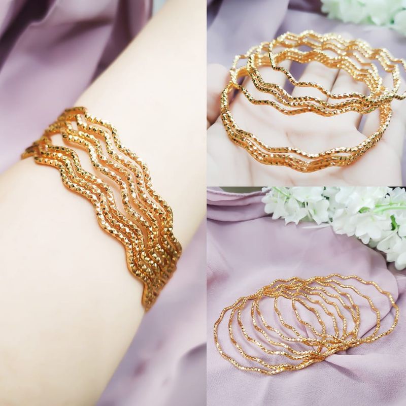 Gelang Keroncong Wanita Xuping Model Gelombang Lapis Emas