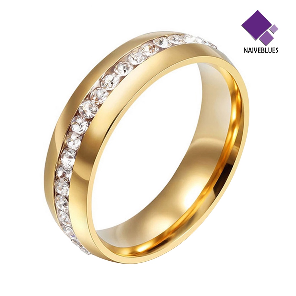 &lt; Naiveblues &gt; Ukuran45090 Unisex Berlian Imitasi Baja Titanium Pertunangan Pernikahan Band Ring