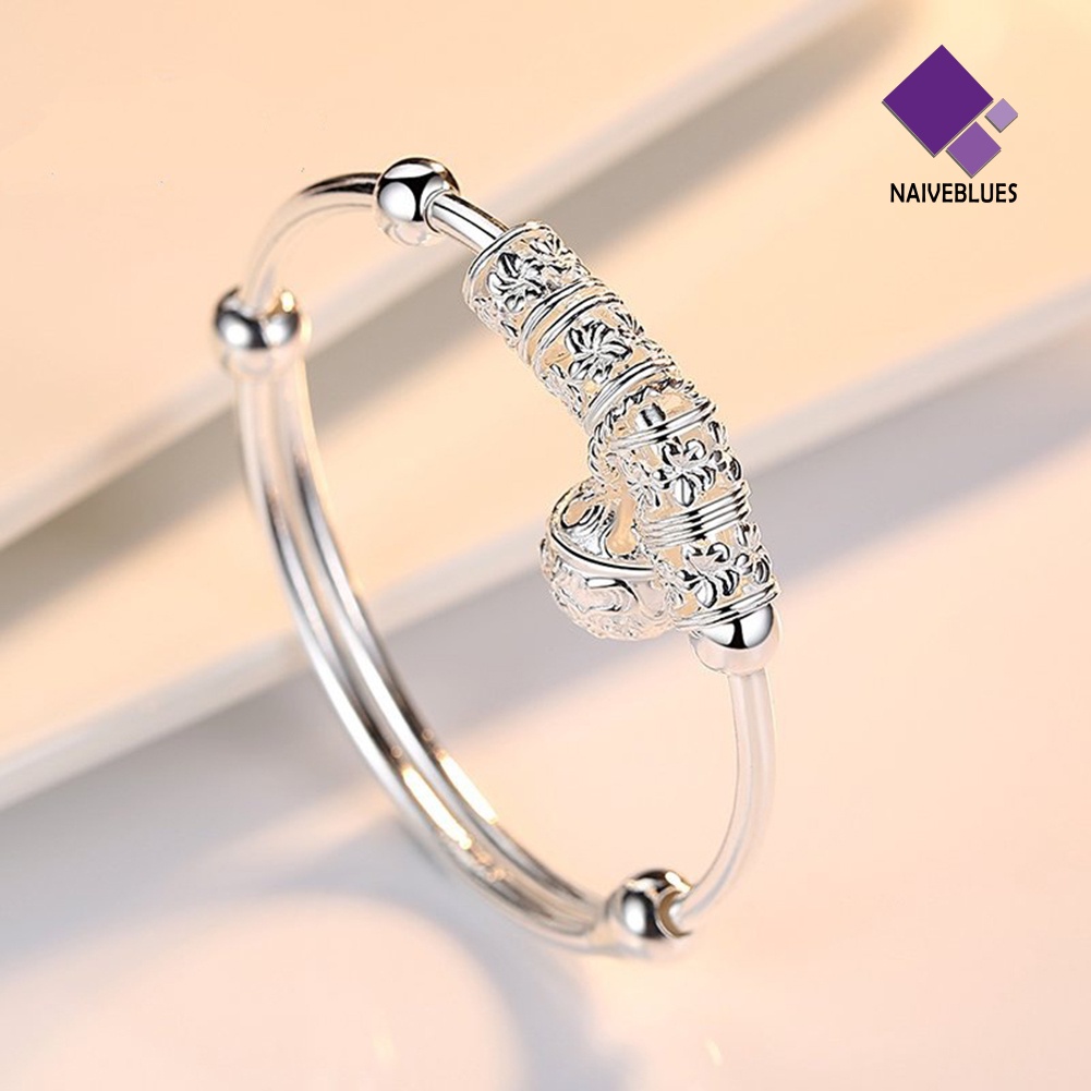 &lt; Naiveblues &gt; Fashion Wanita Perak Berlapis Bola Berongga Pesona Bangle Gelang Hadiah