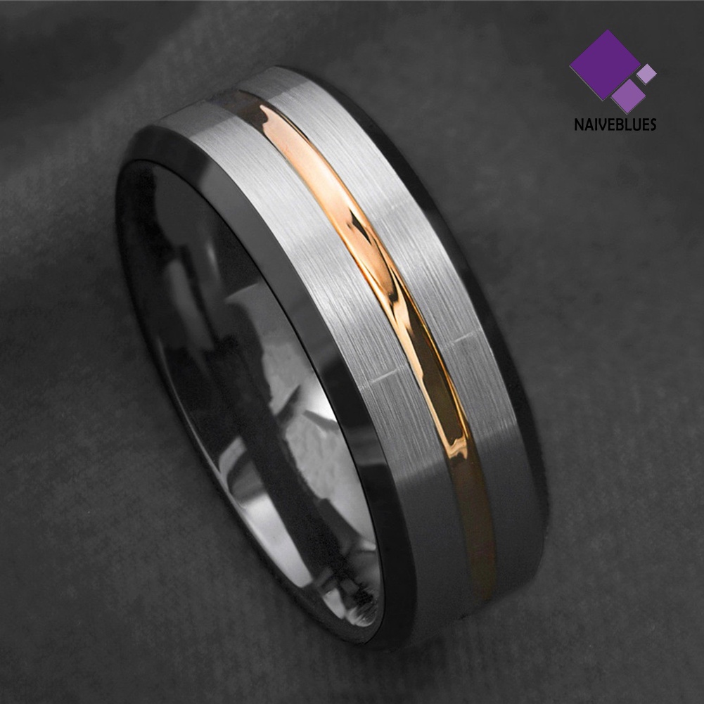 &lt; Naiveblues &gt; Fashion Pria Matte Garis Baja Titanium Band Cincin Pernikahan Perhiasan Hadiah