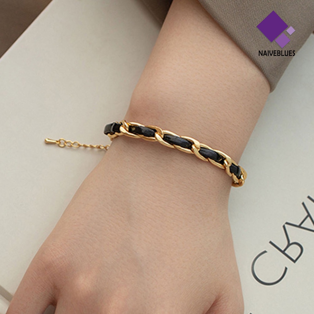 &lt; Naiveblues &gt; Gelang Lilit Logam Retro Adjustable Bahan Kulit Imitasi Wanita Braided Untuk Anniversary