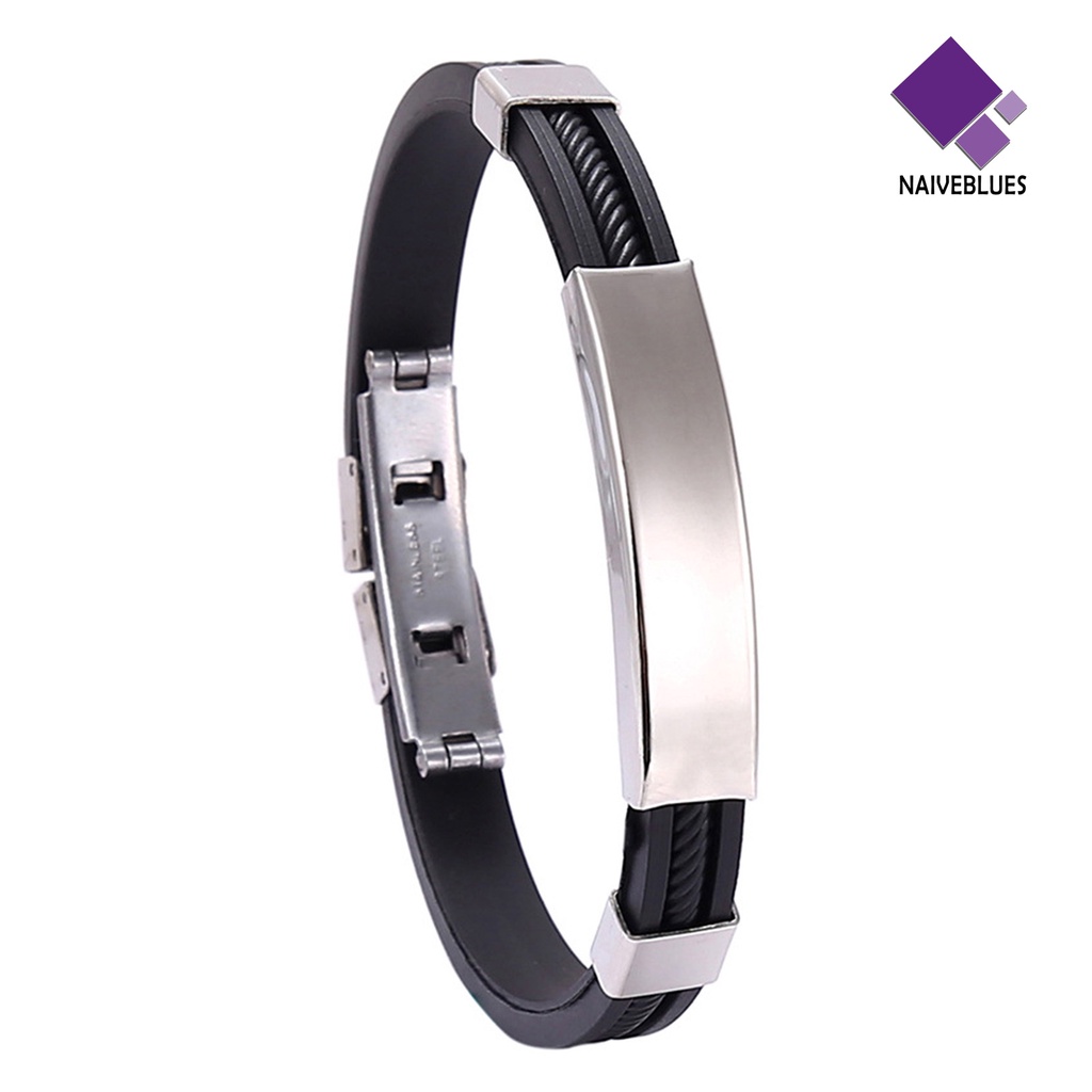 &lt; Naiveblues &gt; Gelang Pria Silikon Elastis Adjustable Gesper Minimalis Poles Hias Bebas Alergi Trendy Stainless