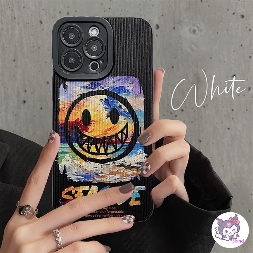 IPHONE Kreatif Fashion Graffiti Smiley Face Kompatibel Untuk Iphone14 13 12 11 Pro Max SE 2020 X Xr Xs Max 87 Plus Perlindungan Shockproof Casing Ponsel Lembut Silicon Cover XJJJJ