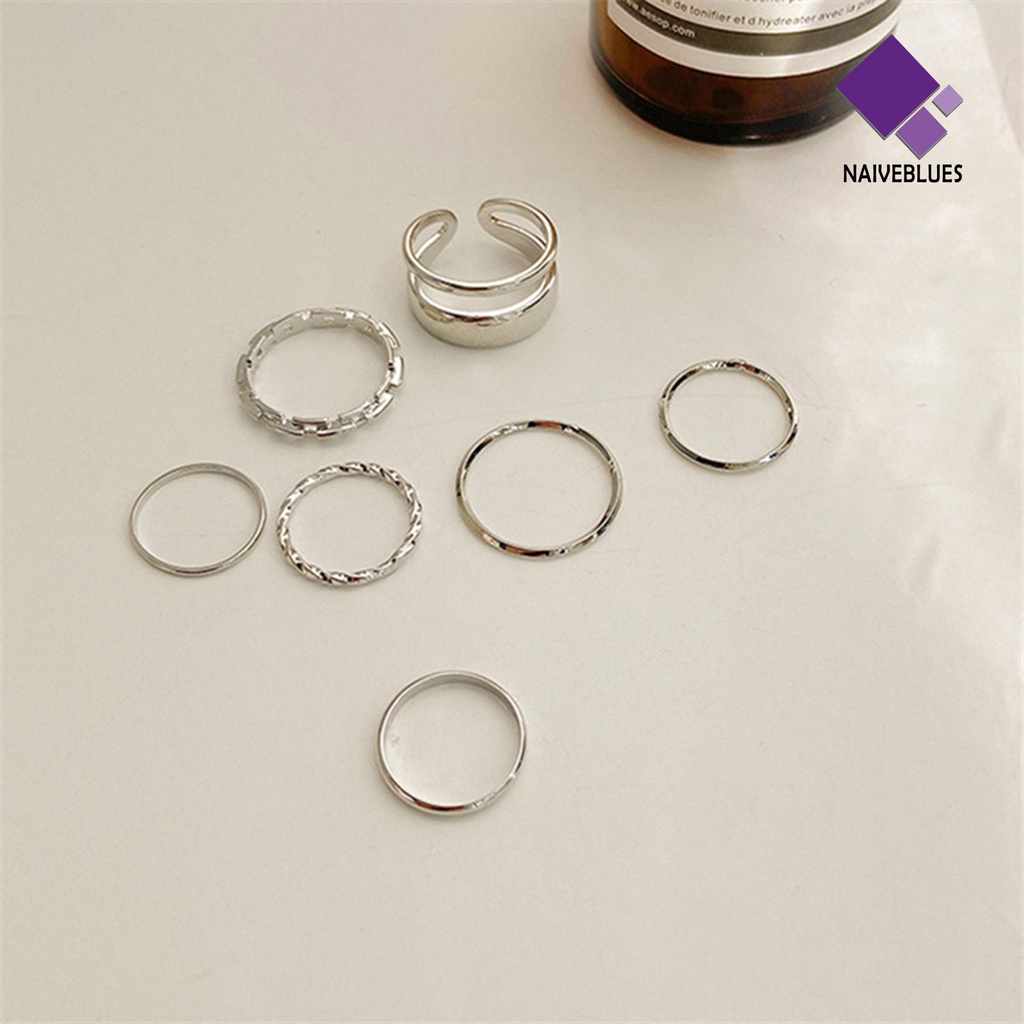 &lt; Naiveblues &gt; 7Pcs/set Wanita Knuckle Rings Geometris Bukaan Adjustable Hip Hop Jari Rings Pesta Club