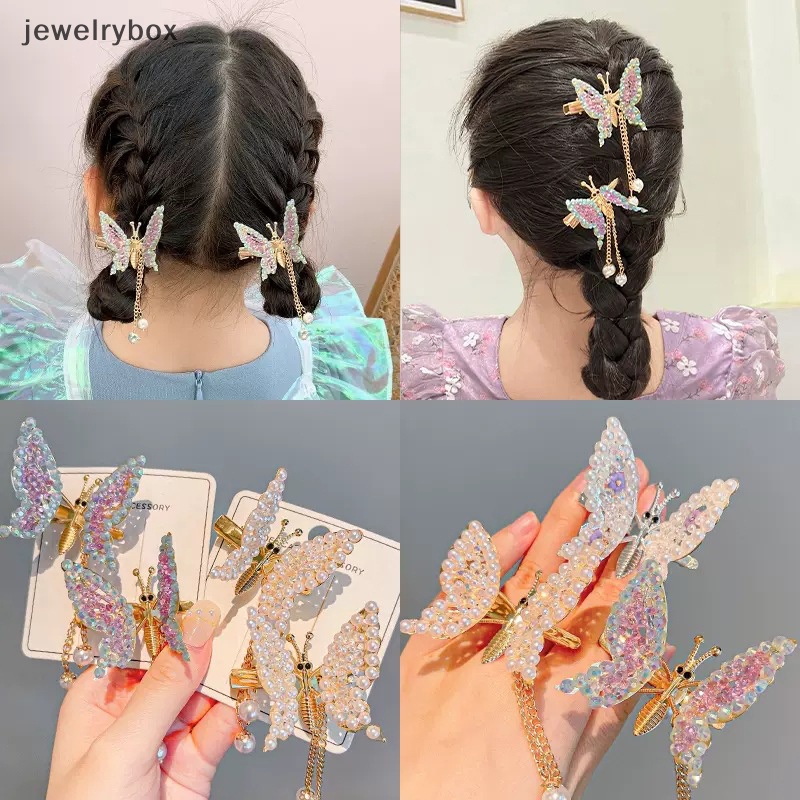 [jewelrybox] Retro Peri Bergerak Kupu-Kupu Jepit Rambut Berlian Imitasi Mutiara Rumbai Duckbill Klip Cocok Untuk Gadis Liontin Jepit Rambut Aksesoris Rambut Butik
