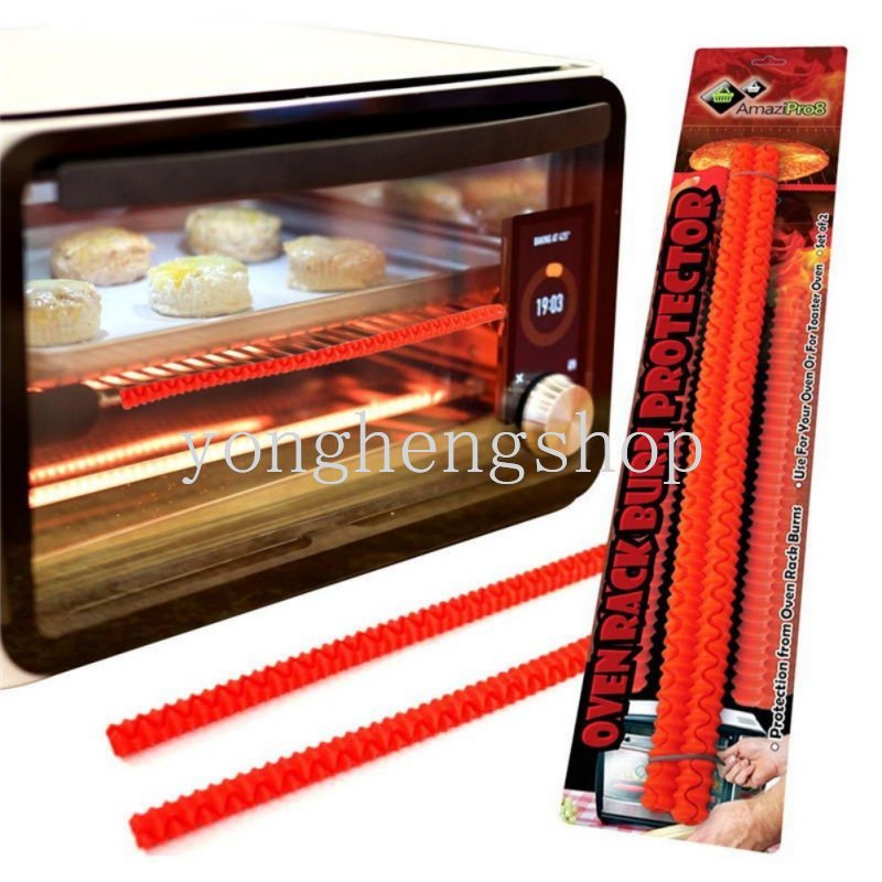 2pcs/set Silikon Ulir Tahan Panas Oven Rak Penjaga Tepi Bakar Pelindung Penutup Microwave Isolasi Klip Strip Anti-Melepuh Bar Dapur Alat Kue